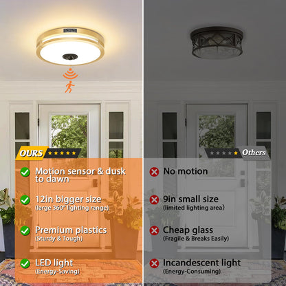 Motion Sensor LED Ceiling Light – Adjustable Color Temp, Outdoor Flush Mount