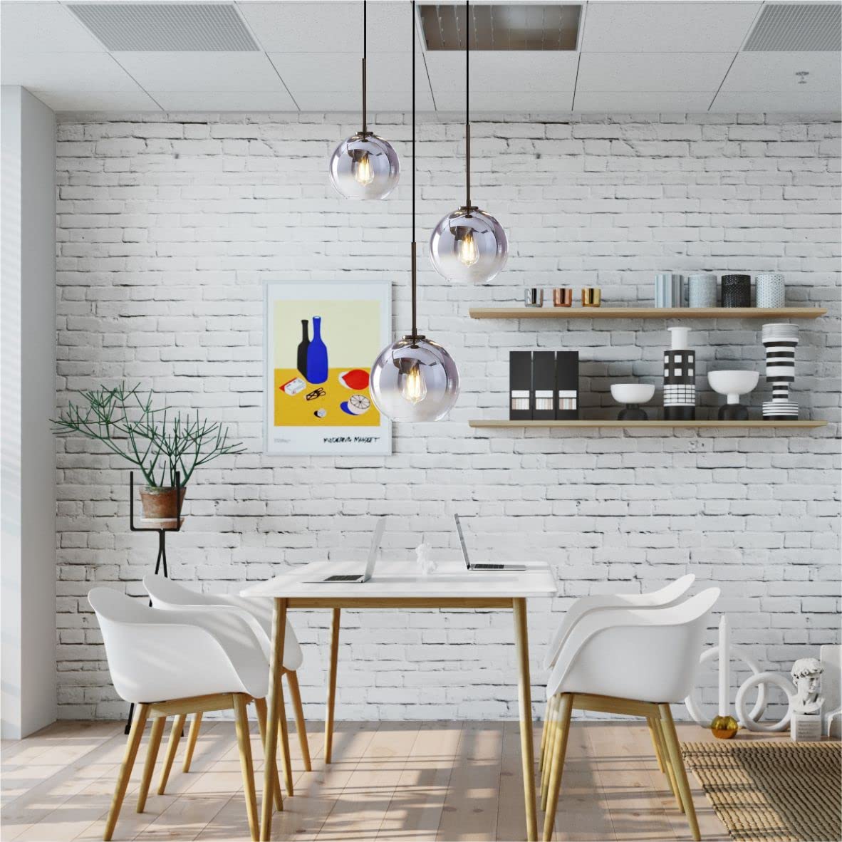 KCO Lighting Suspension en grappe dorée à 3 lampes Suspension en grappe Grandes suspensions en verre Lustre à bulles pour îlot de cuisine Suspension moderne du milieu du siècle 