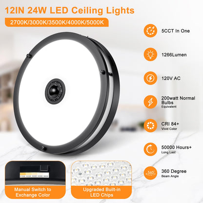 Motion Sensor LED Ceiling Light – Adjustable Color Temp, Outdoor Flush Mount