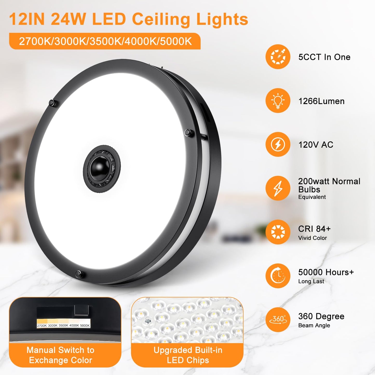 Motion Sensor LED Ceiling Light – Adjustable Color Temp, Outdoor Flush Mount