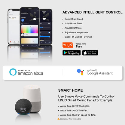 42” Smart Ceiling Fan with Light – WiFi, Alexa, Remote, LED, Black Blades