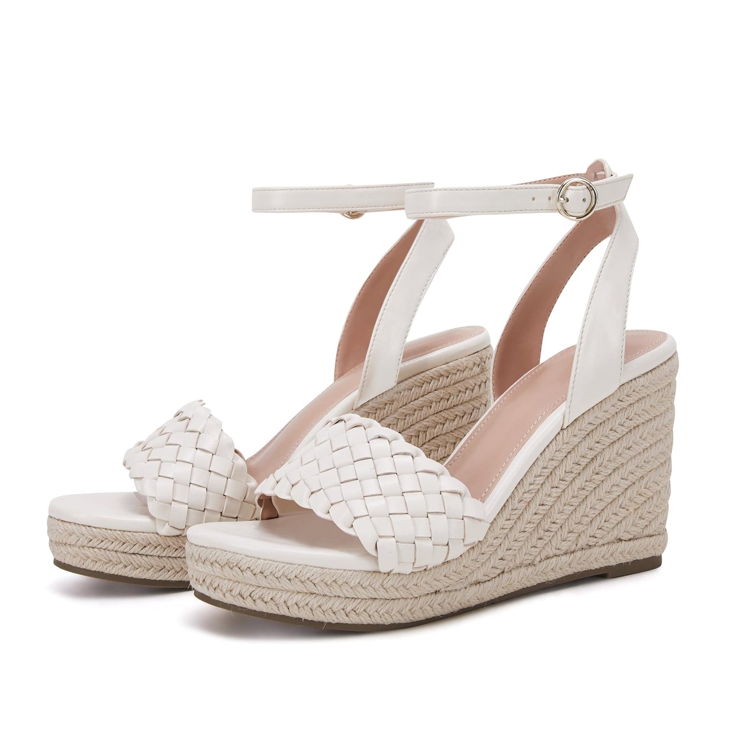 Coutgo Damen Plateau Keilsandalen Knöchelriemen Geflochtene Espadrille Schuhe