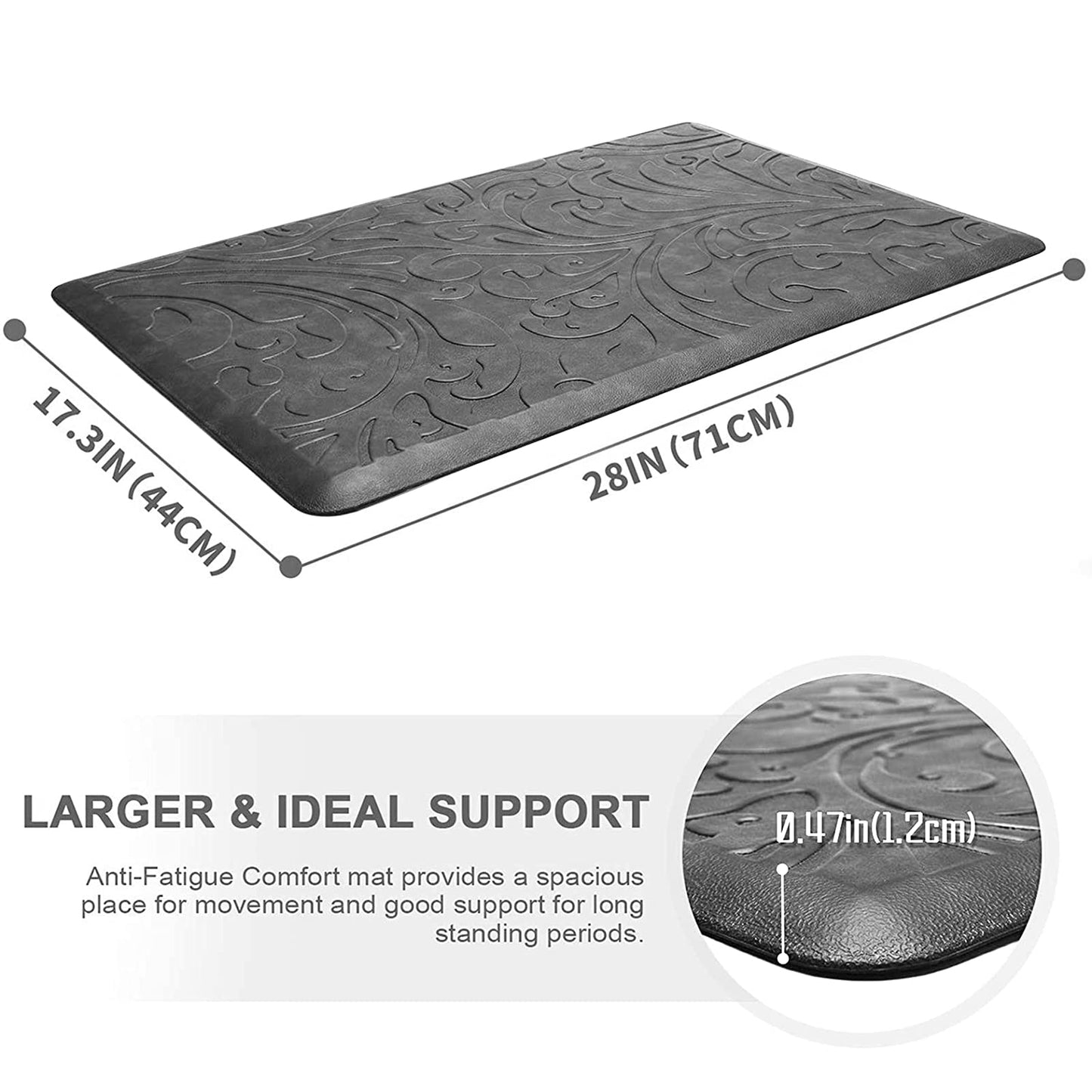 KMAT Kitchen Mat Cushioned Anti-Fatigue Floor Mat Waterproof Non-Slip Standing Mat Ergonomic Comfort Floor Mat Rug for Home,Office,Sink,Laundry,Desk 17.3" (W) x 28"(L),Grey