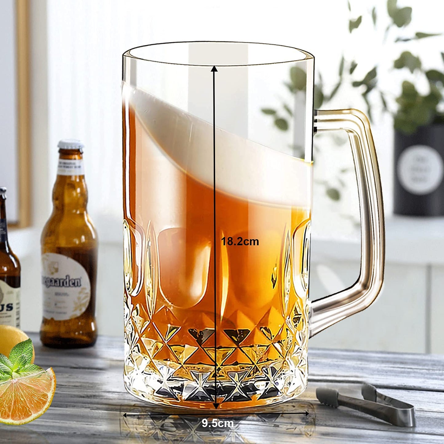 Chopes à bière de 20 oz, grands verres à bière allemands transparents avec poignée pour hommes, lot de 2 