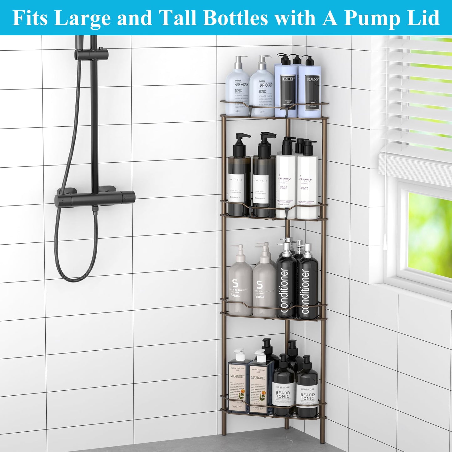 4 Tier Floor Standing Corner Shower Caddy Organizer Shelf with Hooks