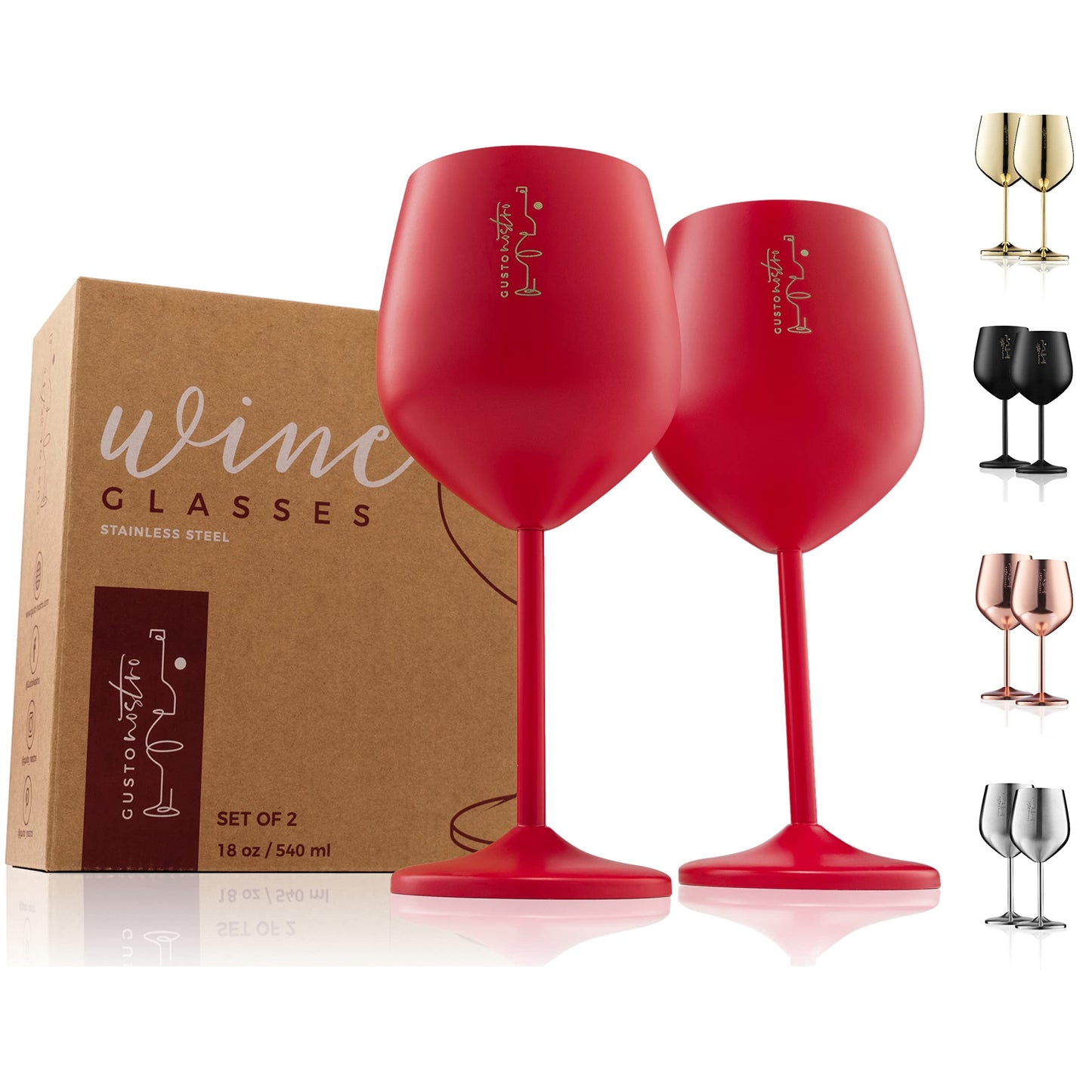 Gusto Nostro Stainless Steel Wine Glass - 18 oz - Unbreakable Rose Gold Wine Glasses for Travel, Camping and Pool - Fancy, Unique and Cool Portable Metal Wine Glass for Outdoor, Picnics (Set of 2)