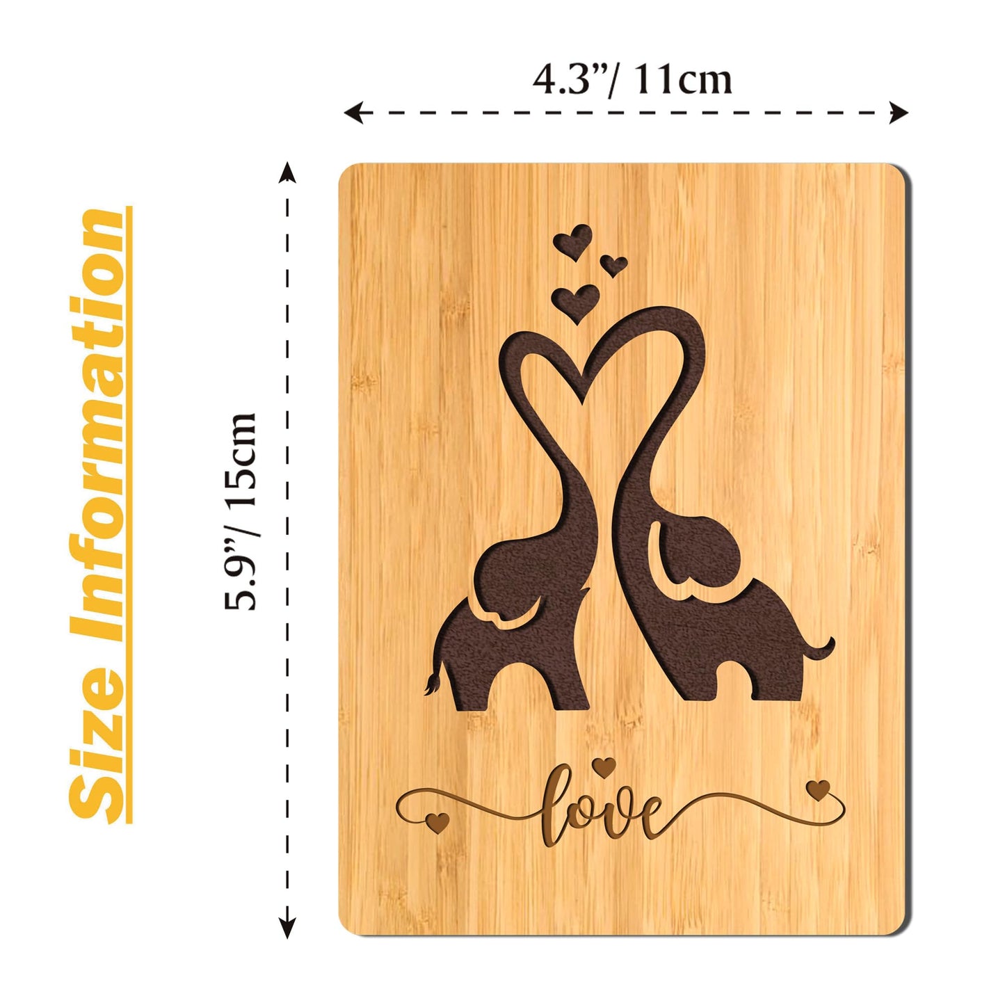 Cartes de vœux en bois de bambou faites à la main avec des cœurs Amour pour femme mari petite amie elle lui amis anniversaire mariage utilisation durable 