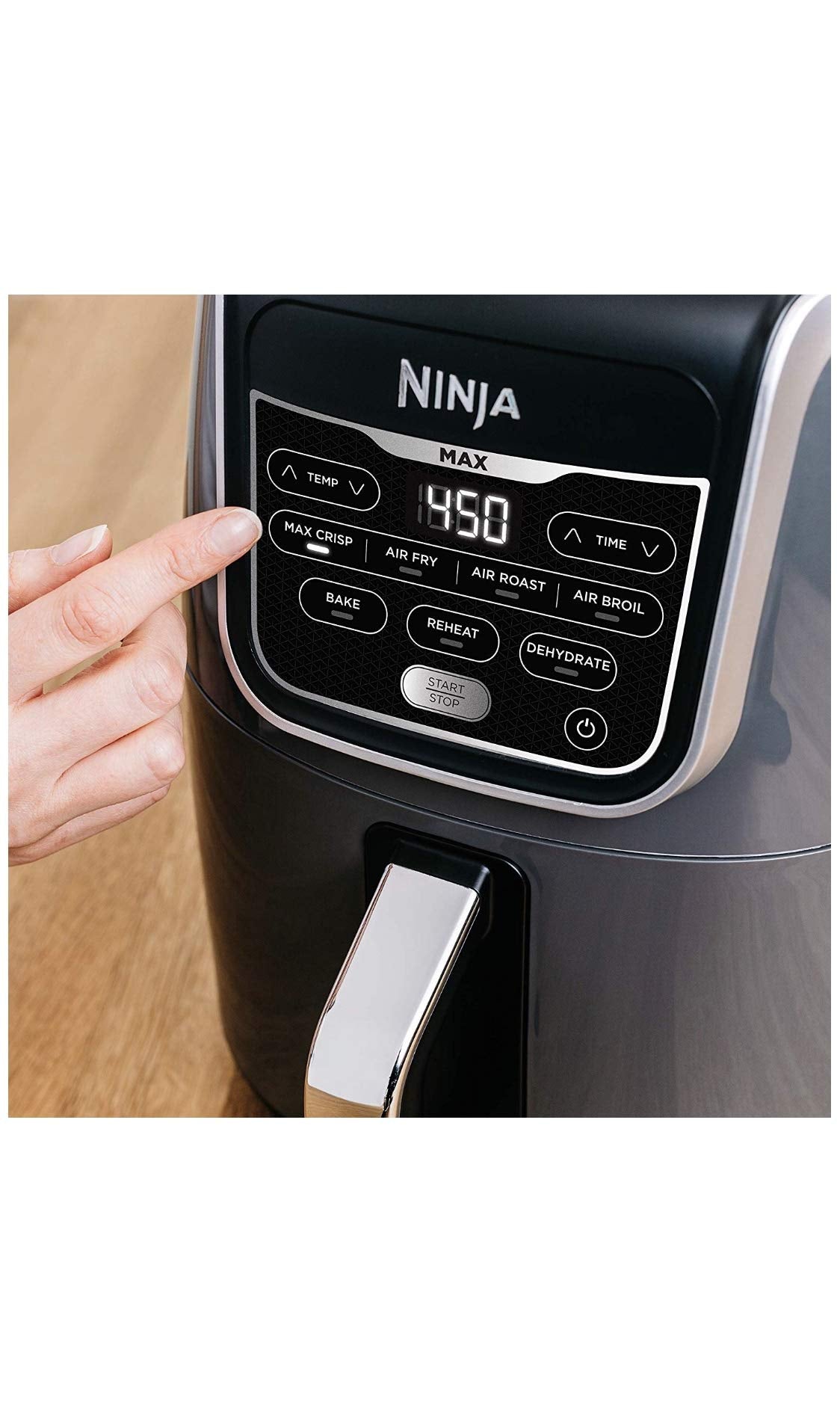 Ninja Air Fryer, Roast, Bake, Air Fry, Roast, Broil, Reheats, & Dehydrates, 4-in-1, Fries, Frozen Food, Veggies, and Juicy Meat, Less Oil, Easy Meals, Healthy Meals, Compact, 4 QT, Grey, AF101