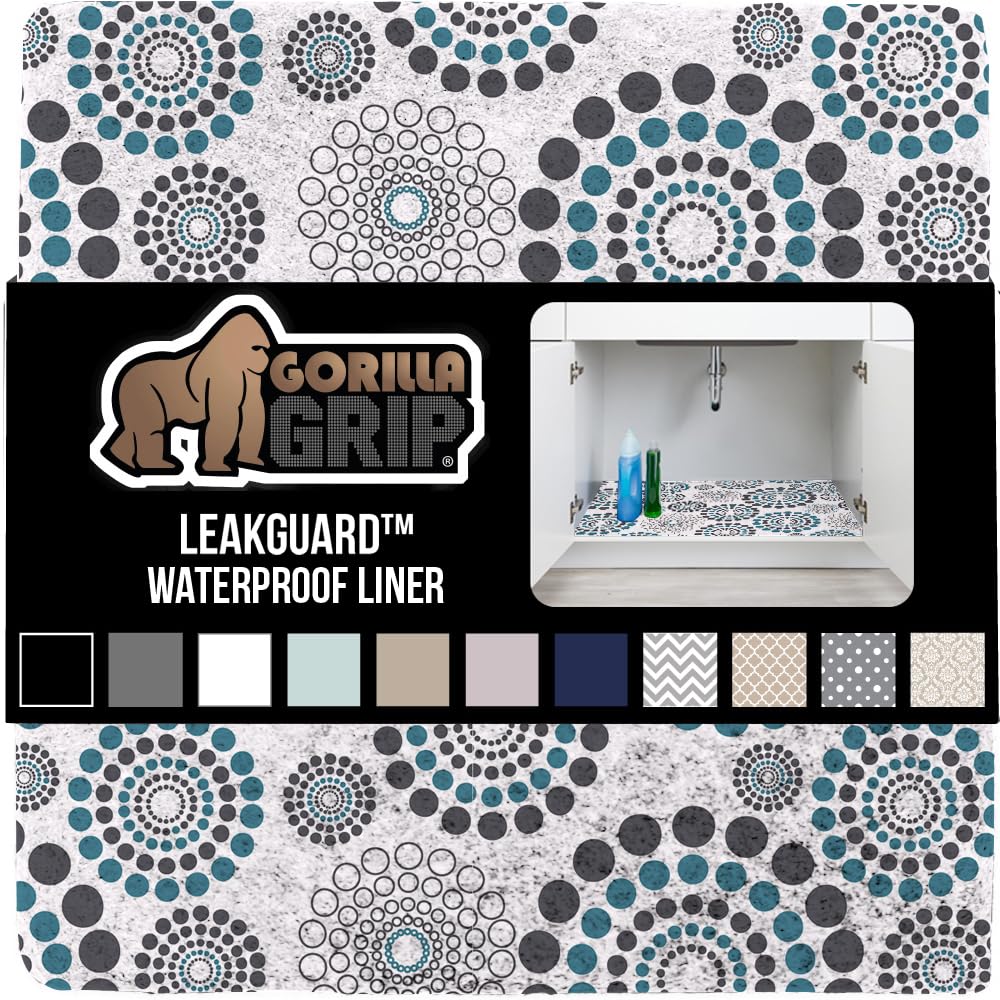 Gorilla Grip LeakGuard Non-Adhesive Under Sink Mat for Kitchen Cabinet, 24x40, Waterproof Quick Dry Shelf Liner, Durable Absorbent Felt Mats for Bathroom Sinks, Cabinets, Dresser, Damask Taupe Cream