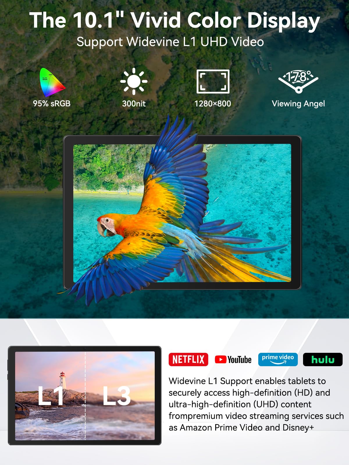 Tablet, Android 14 Tablet, 10.1 inch Tablets with Rechargeable Stereo Speaker Audio Dock, HD IPS Touch Screen, Otca-Core, 14GB RAM 64GB ROM 1TB Expansion, Wi-Fi 6, BT 5.3, Dual Camera, Google Tab 2025