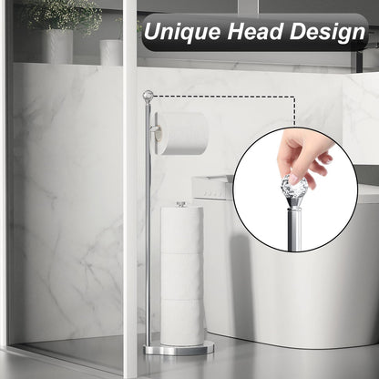 Weighted Freestanding Toilet Paper Holder – Metal Bathroom Stand with Crystal Accent
