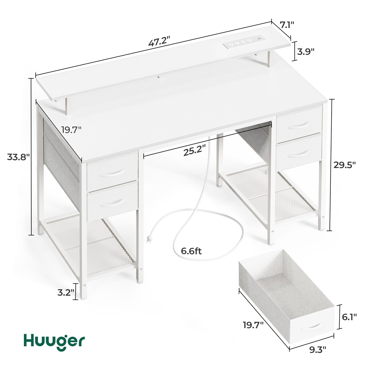 Bureau d'ordinateur Huuger de 47 pouces avec 4 tiroirs, bureau de jeu avec lumières LED et prises de courant, bureau à domicile avec grand espace de rangement pour chambre à coucher, travail à domicile, noir 