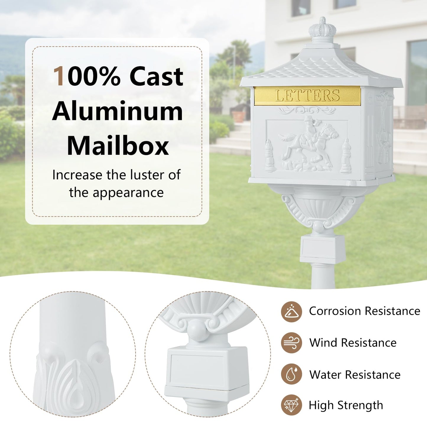 Giantex Cast Aluminum Mailbox with Post - Locking Residential Mailboxes for Outside with Keys, Baffle Door, Expansion Bolts, Address Panel, In-Ground Rust-Proof Large Security Postal Mailbox (Bronze)