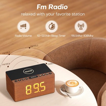 Digital Alarm Clock with FM Radio & Wireless Charging – Qi-Certified, LED Display, USB Port, Sleep Timer