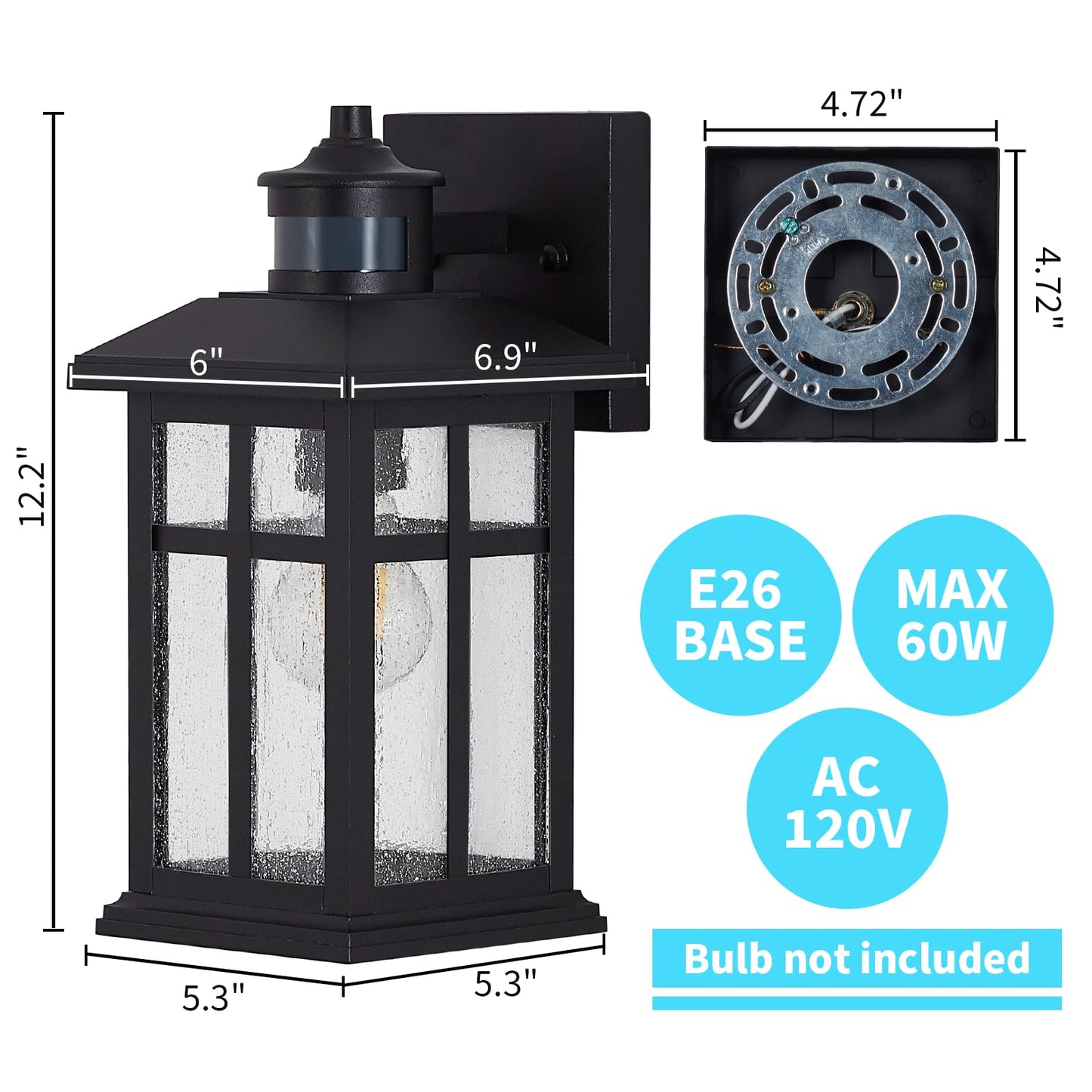 Motion Sensor Outdoor Wall Light – Waterproof, Dusk to Dawn, Matte Black