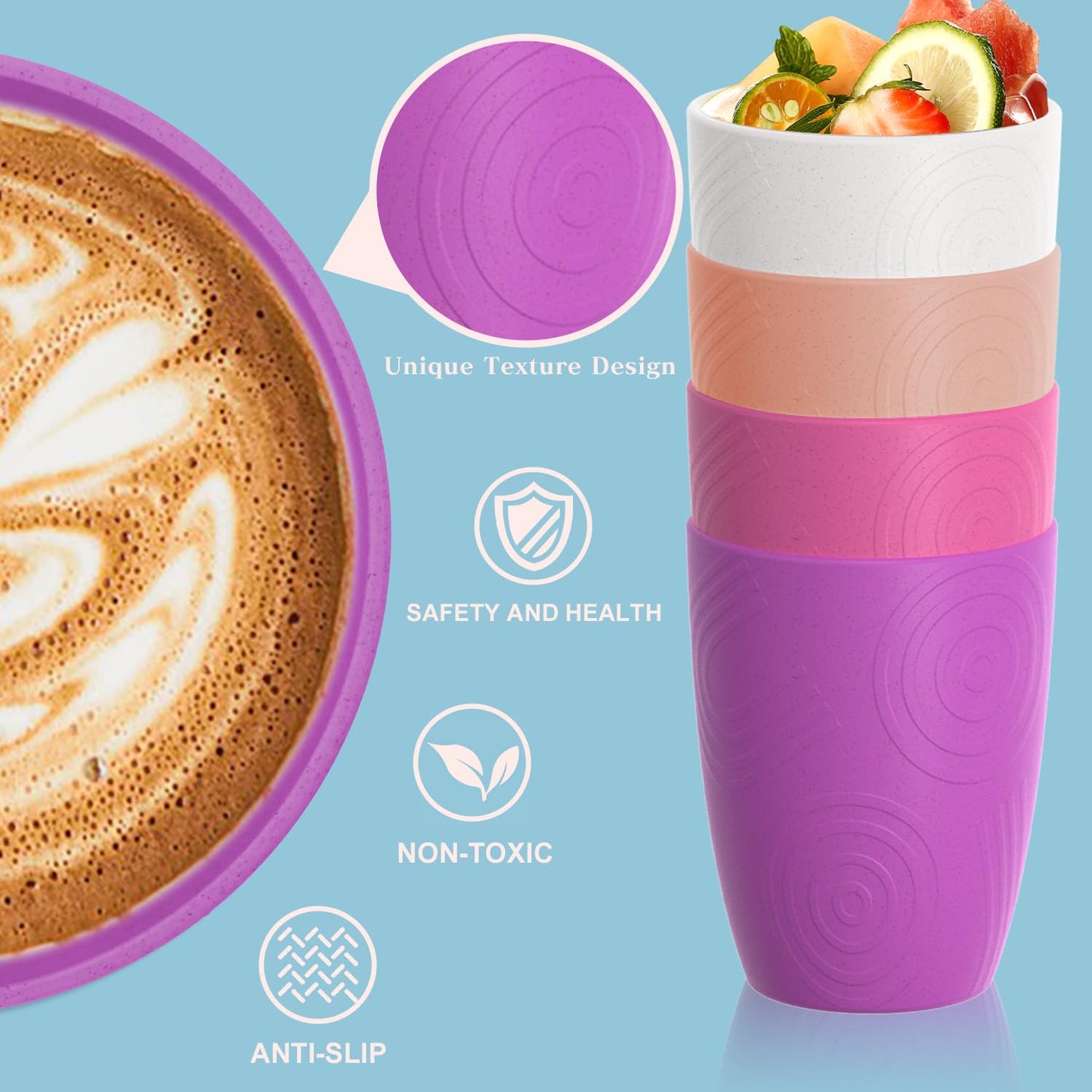 Homienly Wheat Straw Cups – Reusable, Unbreakable, Tumblers, Stackable & Dishwasher Safe