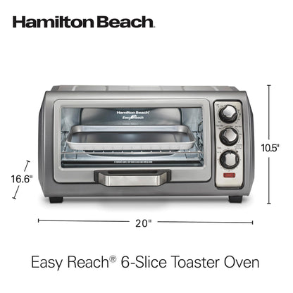 6 Slice Countertop Toaster Oven With Easy Reach Roll-Top Door, Bake, Broil & Toast Functions, Auto Shutoff, Silver (31127D)