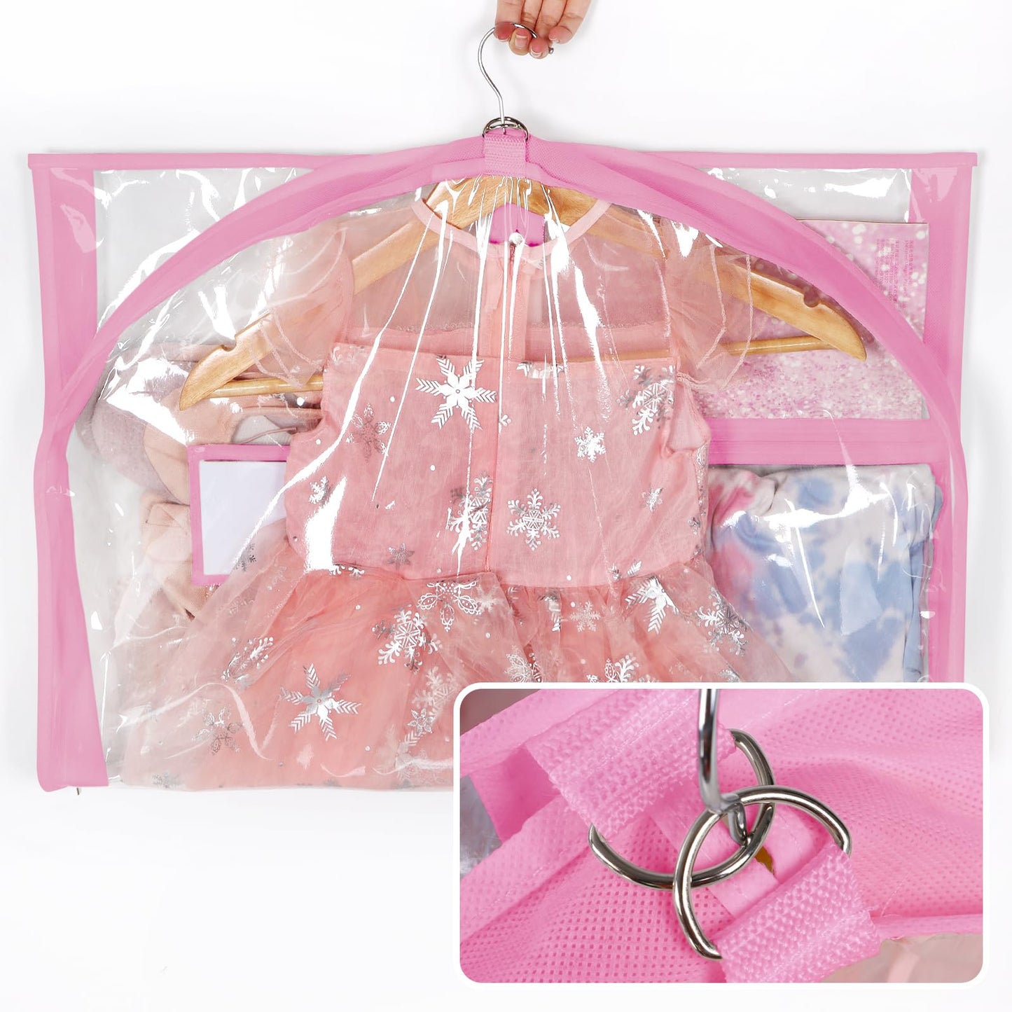 Univivi Clear PVC Dance Costume Bags (3 Pack) Garment Bag 40 Inch for Dance Competitions, with 4 Medium Clear Zipper Pockets and 1 Large Back Zippered Pocket [Upgraded Version]