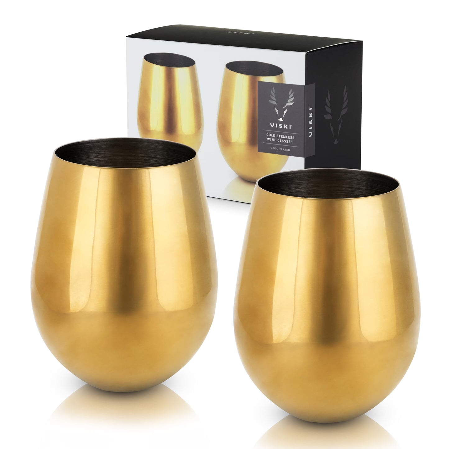 Verres à vin Viski Gold, ensemble de verres à vin sans pied, acier inoxydable avec finition dorée, 18 onces, lot de 2, or