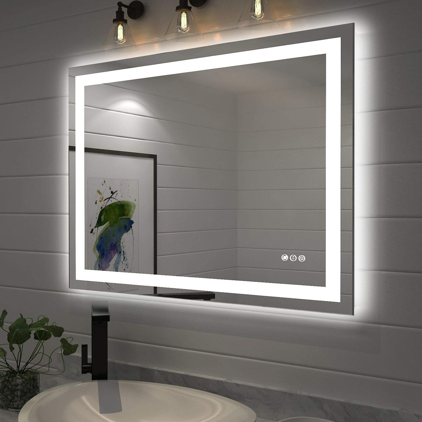 Amorho 20"x 28" LED Bathroom Mirror with Black Frame, Front Light and Backlit(Controlled Separately), Stepless Dimmable, Anti-Fog, Shatter-Proof, 3 Colors, Memory