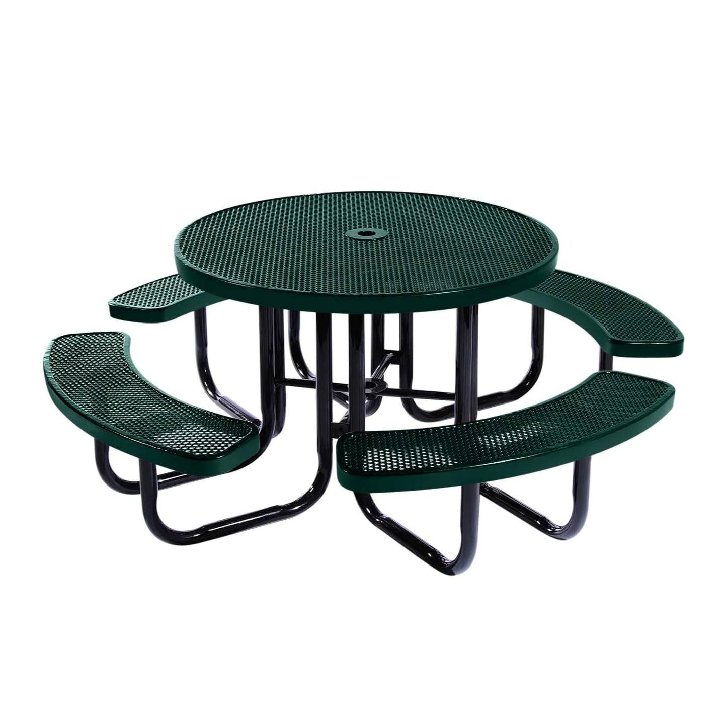 Table de pique-nique d'extérieur portable et robuste avec trou pour parasol, mobilier d'extérieur en métal déployé de qualité commerciale, fabriqué en Amérique (plateau rond de 46 po, bleu clair) 