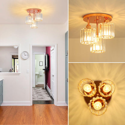 3-Light Crystal Semi Flush Mount Ceiling Light | Black Modern Fixture for Kitchen, Hallway & Bedroom