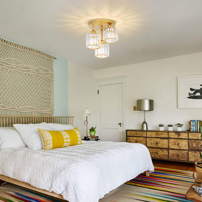 3-Light Crystal Semi Flush Mount Ceiling Light | Black Modern Fixture for Kitchen, Hallway & Bedroom