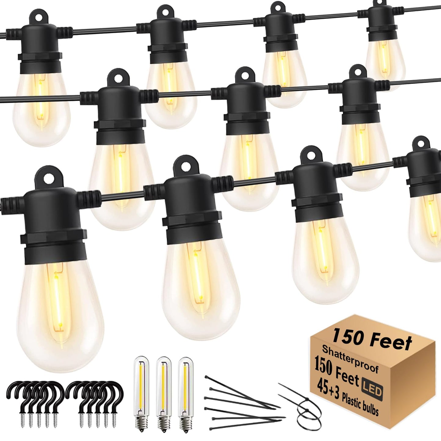 200FT String Lights for Outside LED Patio Lights Outdoor Waterproof with 63 Shatteproof Edison Lights Outdoor String Lights 2200K Outdoor Lights for Patio Gazebo Pergola Café