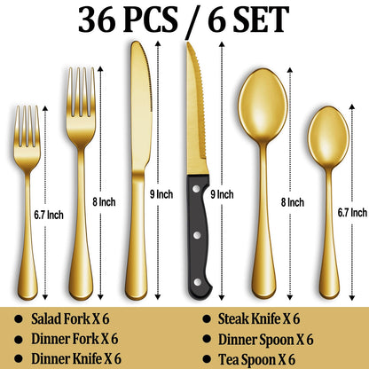 24-Piece Silverware Set with Steak Knives – Stainless Steel Flatware for 4