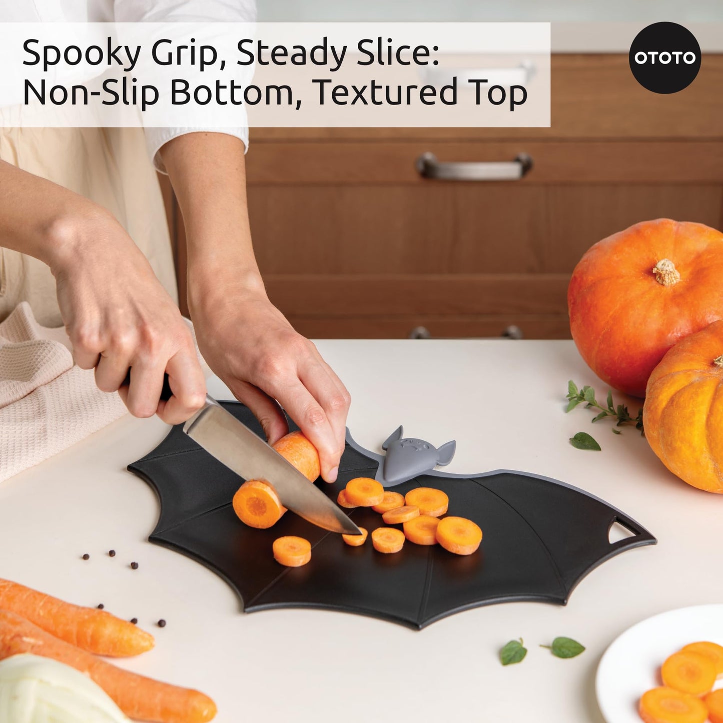 OTOTO Cutting Board Wooden & Plastic Cutting Boards for Kitchen, Fun & Spooky Kitchen Gadgets, Housewarming & Goth Gifts, Dishwasher Safe (Ninja, Wood)