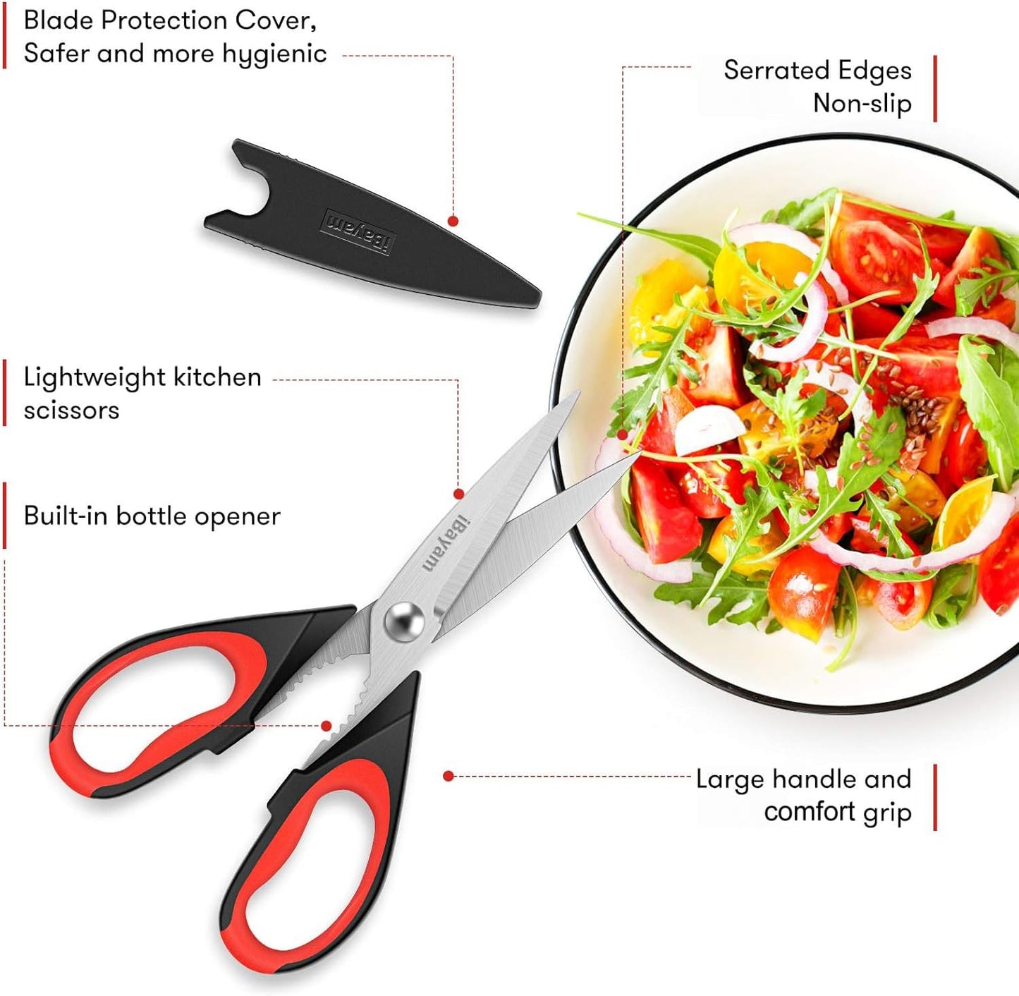 iBayam Kitchen Scissors All Purpose Heavy Duty, Kitchen Cooking Utensils Set, Cooking Gadgets Meat Poultry Shear Dishwasher Safe Food Cooking Scissors Stainless Steel Utility Scissors, Kitchen Gifts