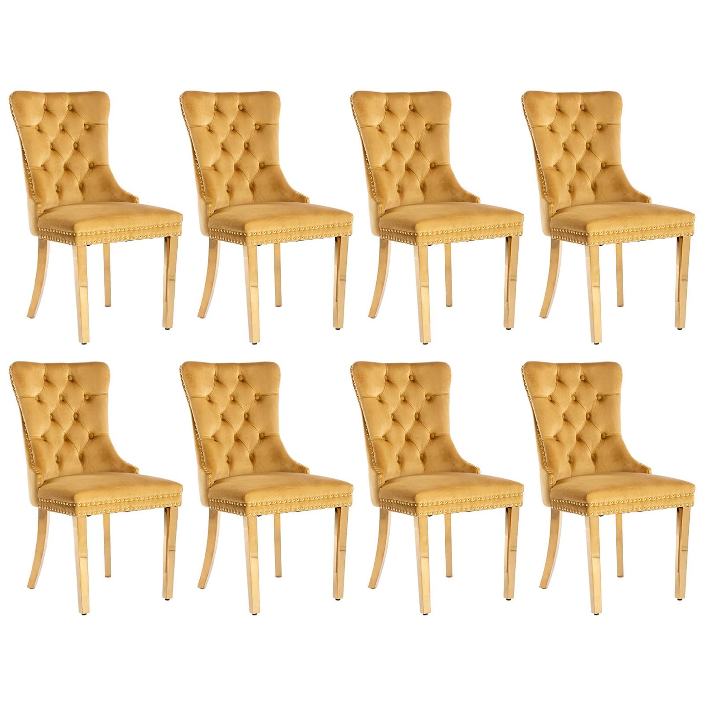 Lot de 8 chaises de salle à manger en cuir SoarFlash, chaise d'appoint à dossier haut, chaise d'appoint rembourrée moderne avec anneau de dossier à boutons, pieds en bois massif (noir et gris) 