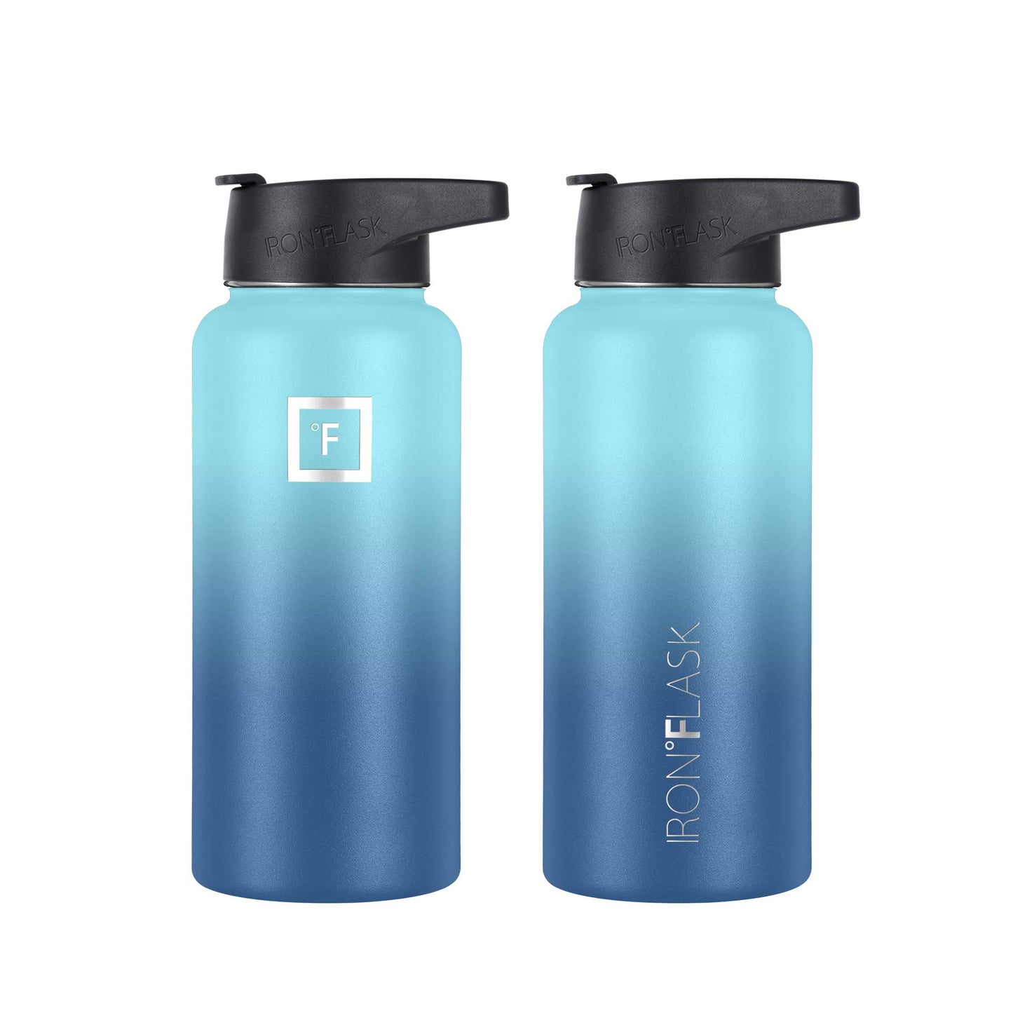 Bouteille d'hydratation de camping et de randonnée IRON °FLASK avec 3 couvercles - Bouteille d'eau en acier inoxydable, à double paroi et isolée sous vide - Anti-fuite et sans BPA (Dark Night, Straw - 32 oz) 