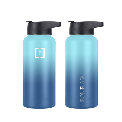 IRON °FLASK 32 oz Stainless Steel Water Bottle – Vacuum Insulated, Leak-Proof, BPA-Free, with 3 Lids (Straw Included)