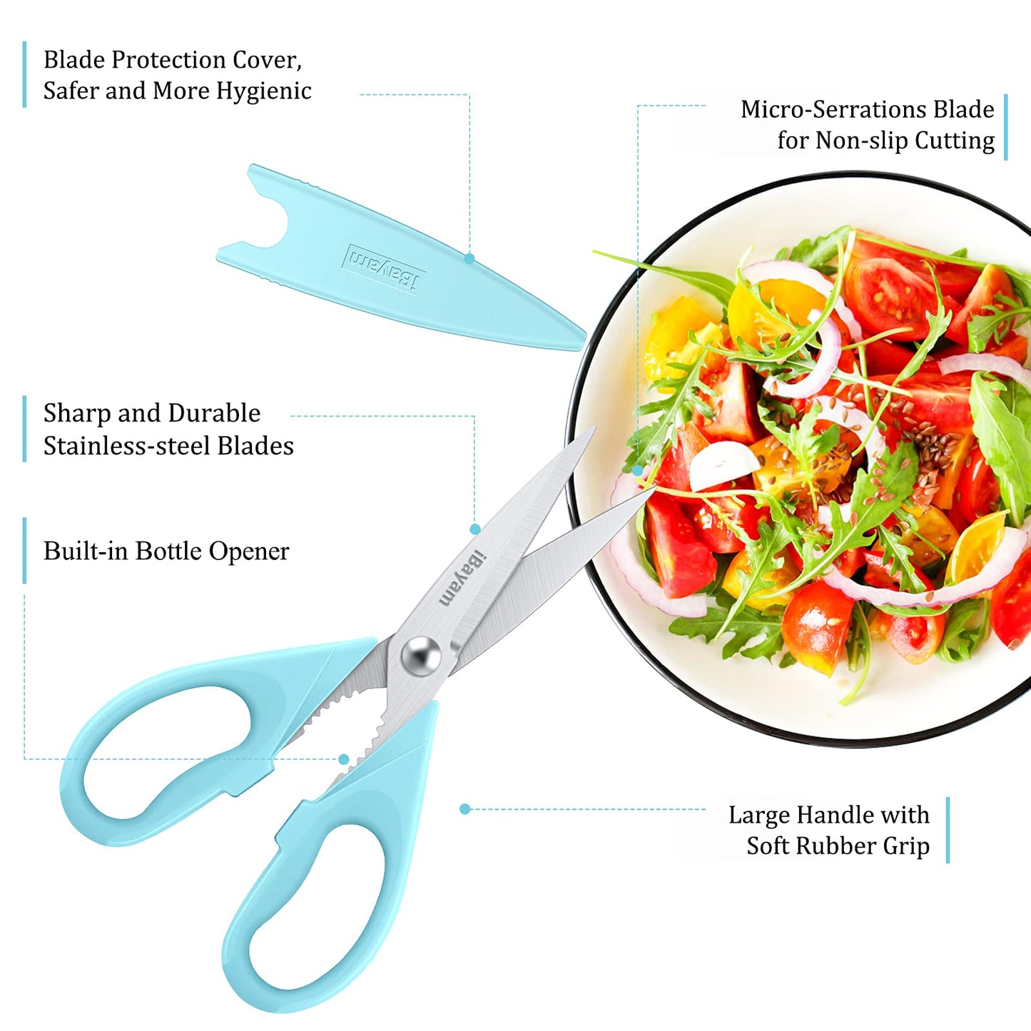 iBayam Kitchen Scissors All Purpose Heavy Duty, Kitchen Cooking Utensils Set, Cooking Gadgets Meat Poultry Shear Dishwasher Safe Food Cooking Scissors Stainless Steel Utility Scissors, Kitchen Gifts