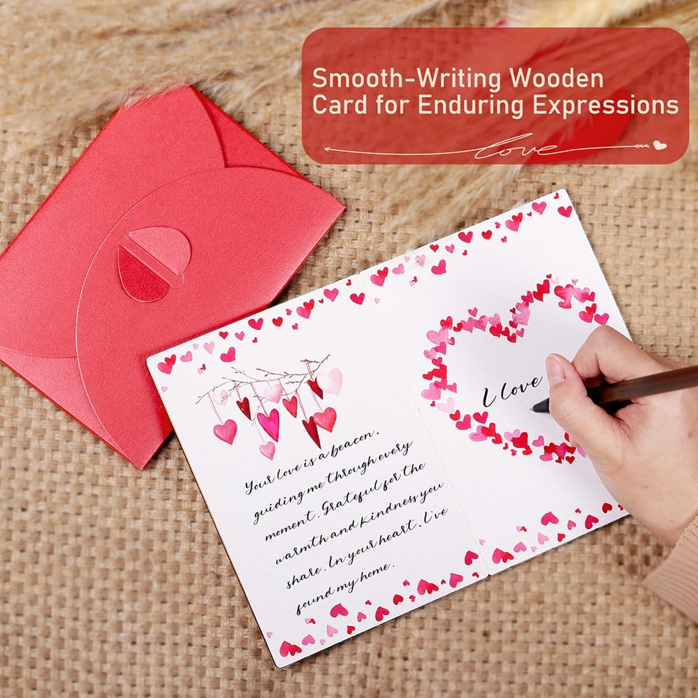 Wooden Valentines Day Card for Her Him, Romantic Wood Happy Valentines Day Gifts for Husband Wife Girlfriend Boyfriend, Wooden Valentine Greeting Card