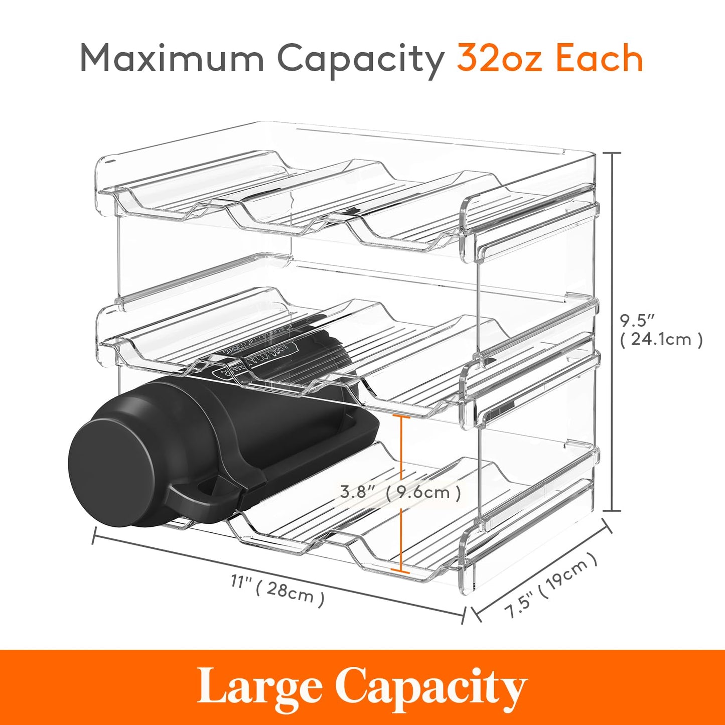 Lifewit Stackable Water Bottle Organizer for Cabinet, Kitchen Pantry Organization and Storage, Plastic Fridge Wine Racks, Tumbler Travel Mug Cup Holder, 2Pack, Hold 6 Bottles