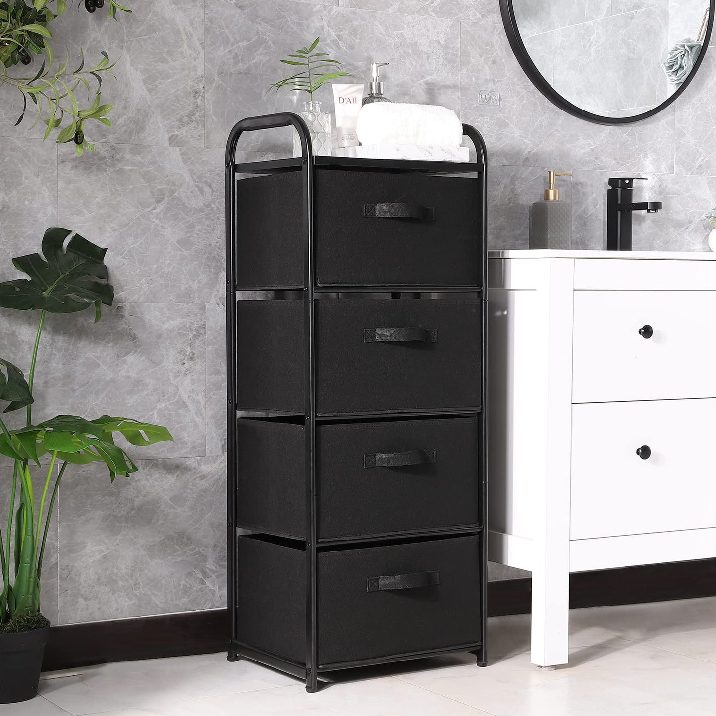 MAX Houser Dresser Storage with 3 Drawers, Fabric Dresser Tower, Vertical Storage Unit for Bedroom, Closet, Office, Black