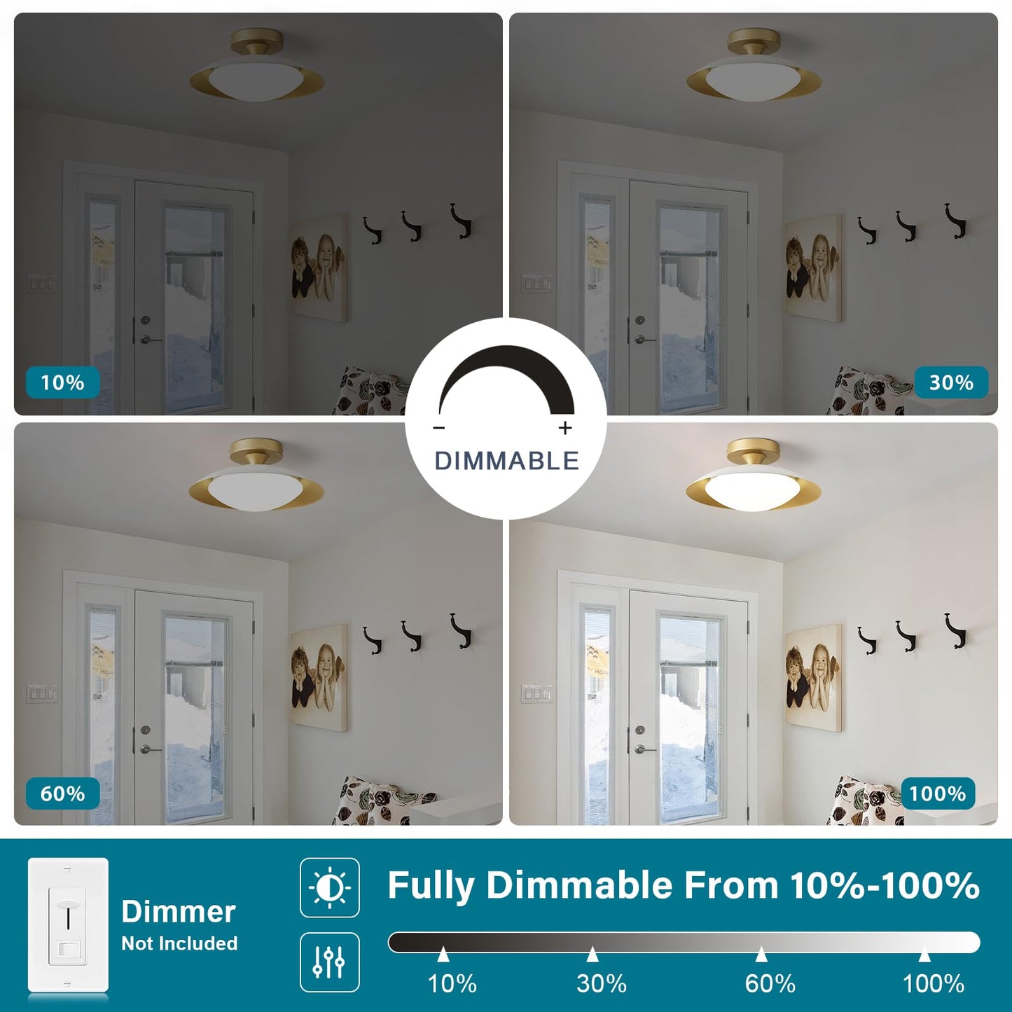 Dimmbare, moderne Deckenleuchte mit halbbündiger Montage im Mid-Century-Stil mit Acrylschirm, schwarz-goldene LED-Deckenleuchte, 5 CCT 2700 K-6000 K, Leuchte für Flur, Schlafzimmer, Küche, Waschküche, Wohnzimmer, 15,7 Zoll 