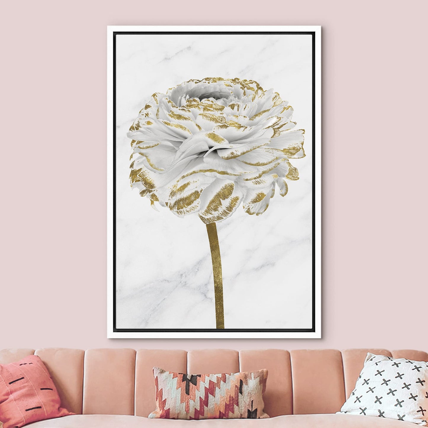 Canvas Print Wall Art White Gold Close Up Garden Carnation Flower Plant Nature Wilderness Illustrations Modern Art Farmhouse/Country Rustic Relax/Calm for Living Room, Bedroom, Office - 16"x24"