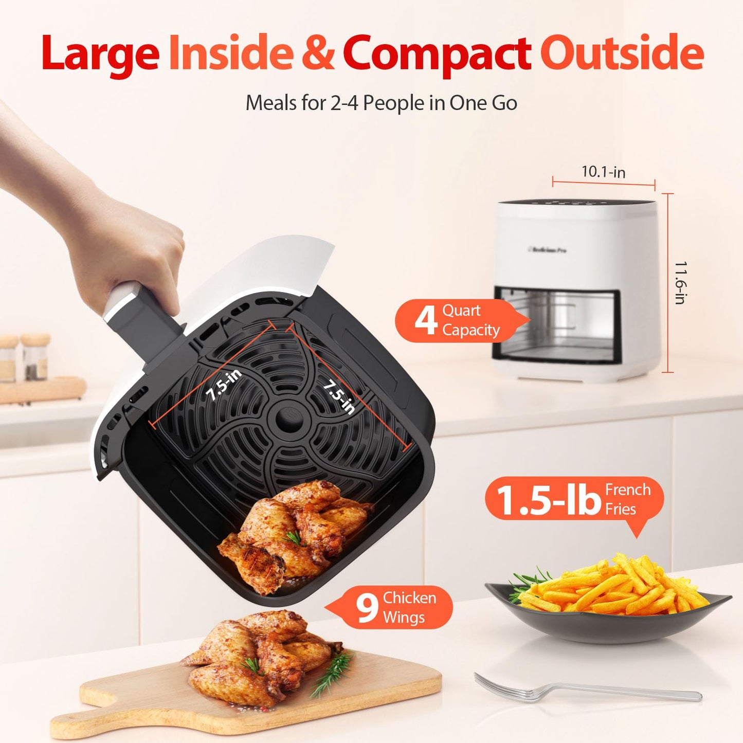 Friteuse à air Beelicious 8 en 1 Smart Compact 4QT, rappel de secousse, friteuse à air numérique 450 °F avec technologie Flavor-Lock, écran en verre trempé, lavable au lave-vaisselle et antiadhésive, convient pour 1 à 3 personnes, rouge 