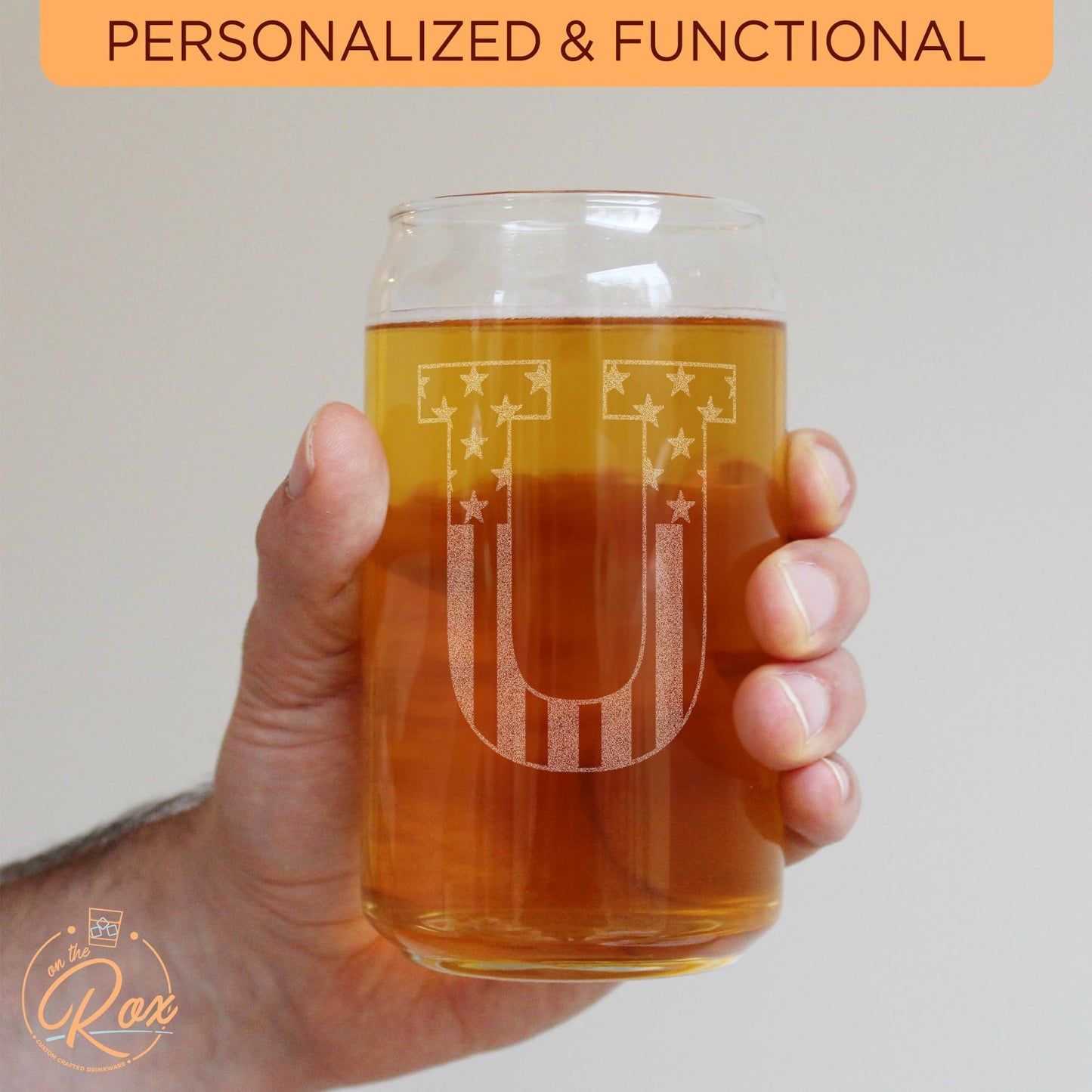 Monogram Beer Glasses for Men (A-Z) 16 oz - Engraved Beer Gifts for Men Brother Son Dad Neighbor - Unique Christmas Gifts for Him - Personalized Drinking Gift Beer Glass Mugs (J)