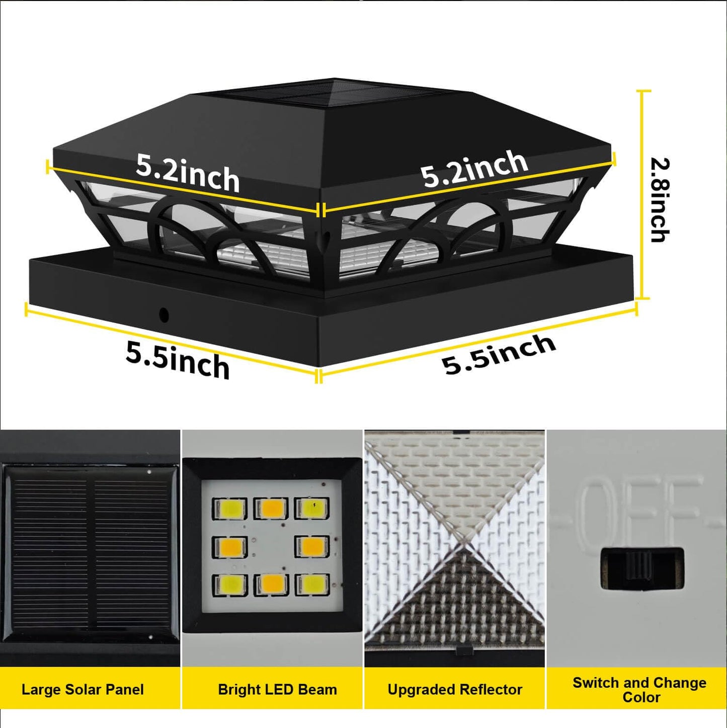 T-SUN Solar Post Cap Lights, 6 Pack – Warm & Cool White, Waterproof, Fits 4x4/5x5/6x6 Posts