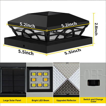 T-SUN Solar Post Cap Lights, 6 Pack – Warm & Cool White, Waterproof, Fits 4x4/5x5/6x6 Posts