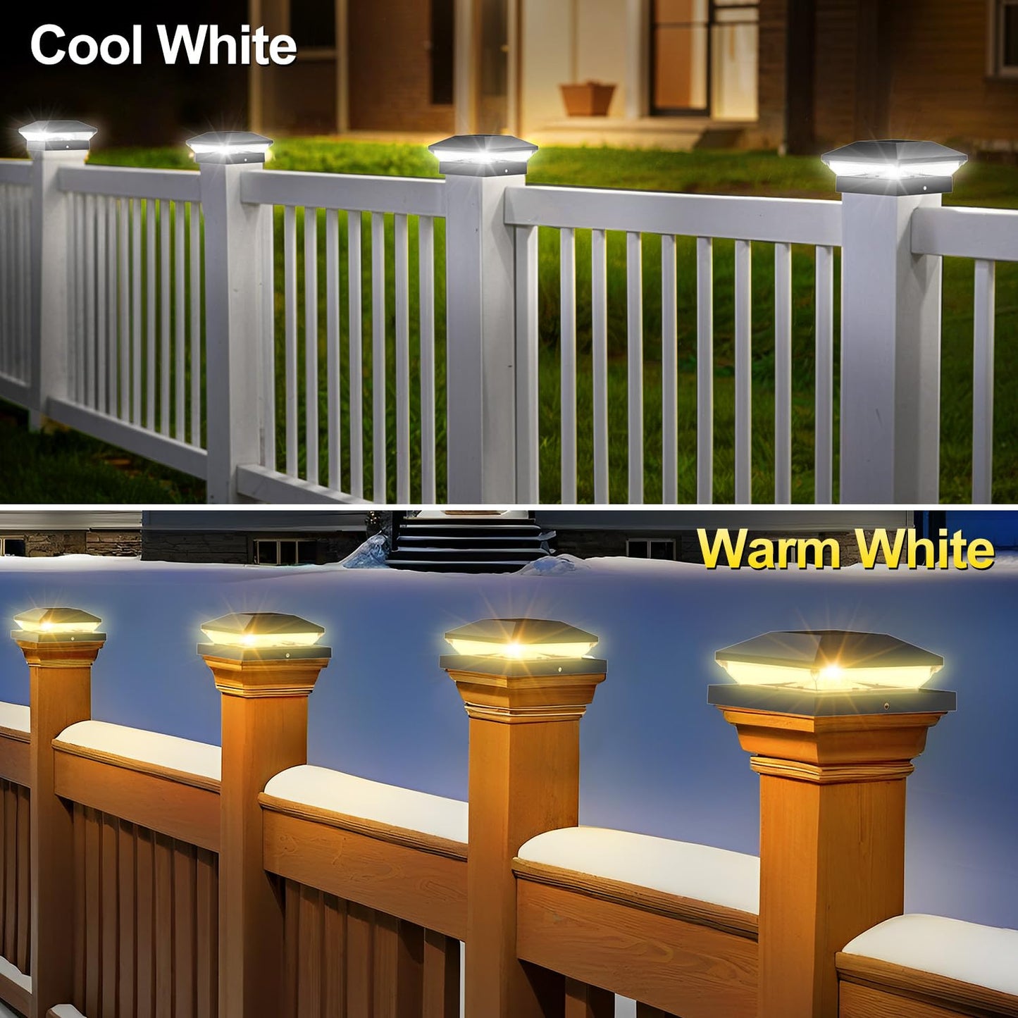 T-SUN Solar Post Cap Lights, 6 Pack – Warm & Cool White, Waterproof, Fits 4x4/5x5/6x6 Posts