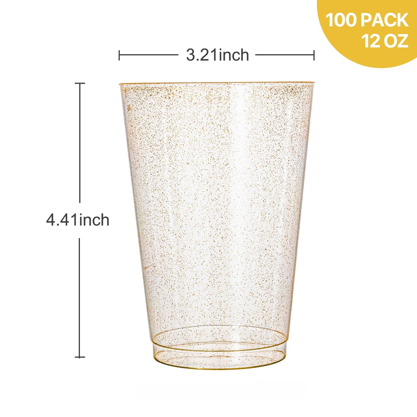 N9R 72 Pack Gold Plastic Cups, 12OZ Clear Plastic Cups with Gold Rim, Disposable Cups Perfect for Parties, Wedding and Birthday