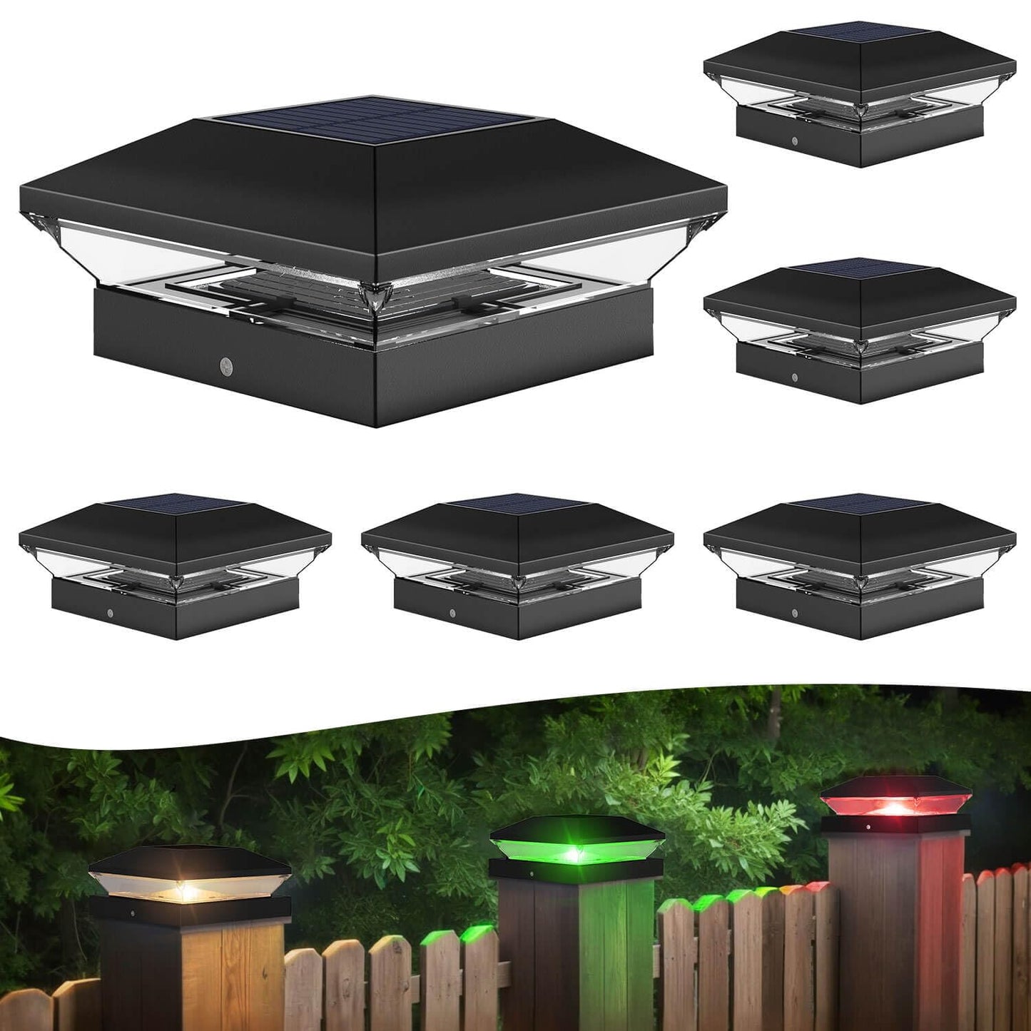 T-SUN Solar Post Cap Lights, 6 Pack – Warm & Cool White, Waterproof, Fits 4x4/5x5/6x6 Posts