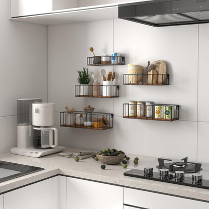 Floating Shelves Wall Mounted Set of 5, Hanging Wall Shelf with Rail for Bathroom, Bedroom, Living Room, Kitchen