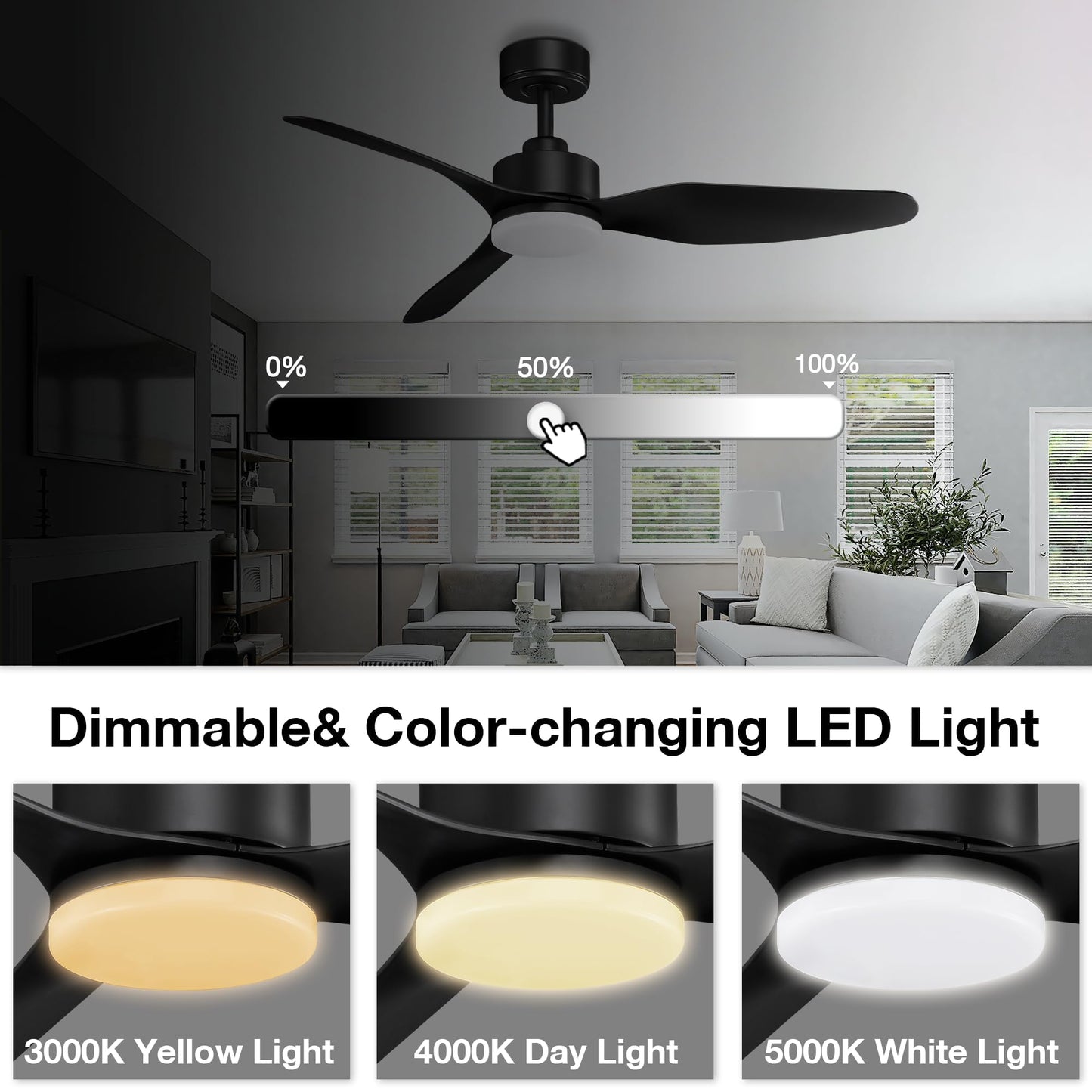 Smart LED Ceiling Fan – WiFi/Alexa Control, Quiet DC Motor, Indoor/Outdoor