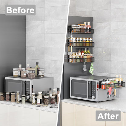 Magnetic Spice Rack for Refrigerator, 6 Pack Magnetic Shelf, Fridge Magnet Organizer with Moveable 12 Hooks, Magnetic Fridge Shelf for Kitchen Organization and Storage (6 Pack)